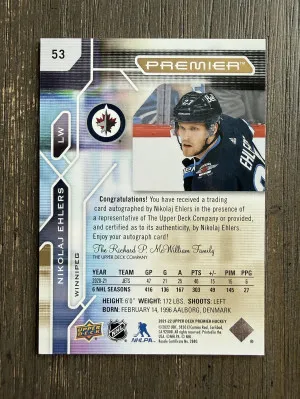 2021-22 Upper Deck Premier Nikolaj Ehlers Base Gold Auto /25 #53 back