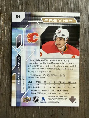 2021-22 Upper Deck Premier Sean Monahan Base Gold Auto /25 #54 back