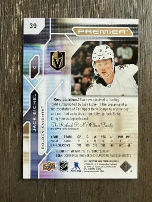 2021-22 Upper Deck Premier Jack Eichel Base Gold Auto /25 #39 back
