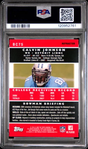 2007 Bowman Chrome Calvin Johnson Refractor back