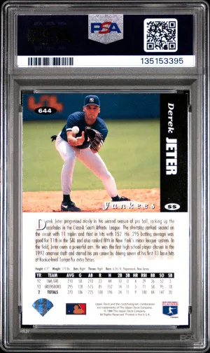1994 Collector's Choice Derek Jeter White Letter Variation PSA 8 back