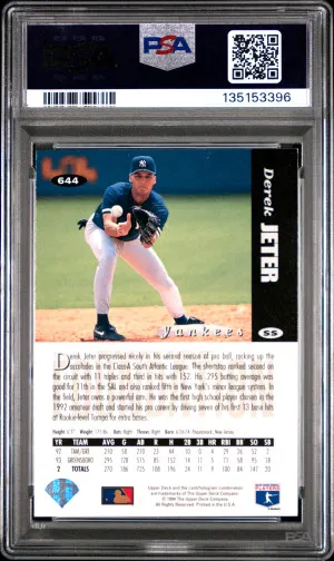 1994 Collector's Choice Derek Jeter Silver Signature PSA 8 back