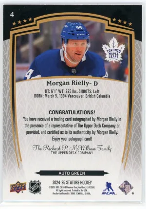 2024-25 Upper Deck Stature Morgan Rielly Autograph Green 13/199 back