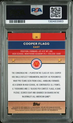 PSA 10 2024 Topps Chrome Mcdonald's All American Cooper Flagg Blue Raywave back