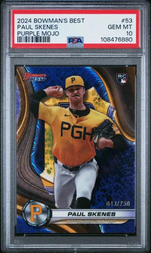 2024 Bowman's Best Paul Skenes Purple Mojo Refractor 043/250 Rookie front