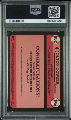 2024 Topps Update 1989 Topps Baseball Autographs Colton Cowser PSA 9 Auto 10 back