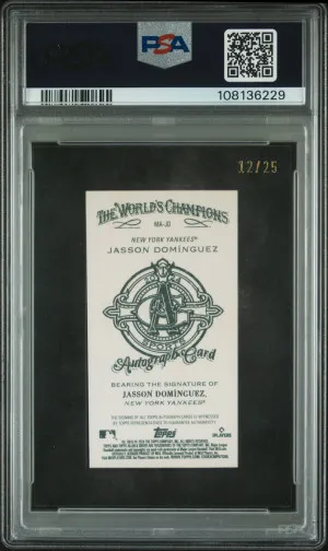 2024 Topps Allen & Ginter Mini Auto Black Frame 12/25 Jasson Dominguez PSA 9 Auto 9 back