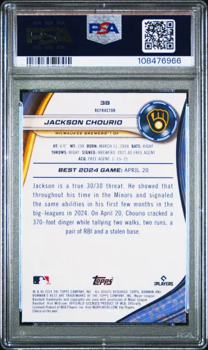 2024 Bowman's Best Refractor Jackson Chourio PSA 10 back
