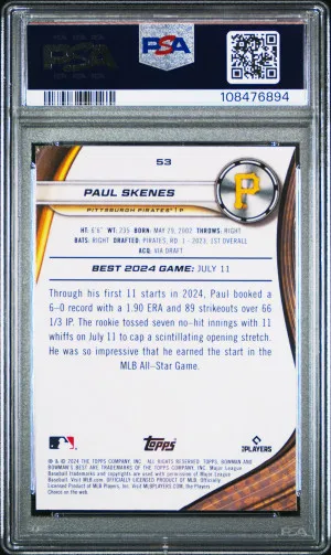2024 Bowman's Best Paul Skenes PSA 10 back