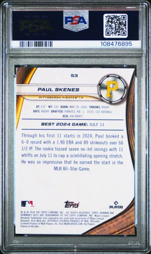 2024 Bowman's Best Paul Skenes PSA 10 back