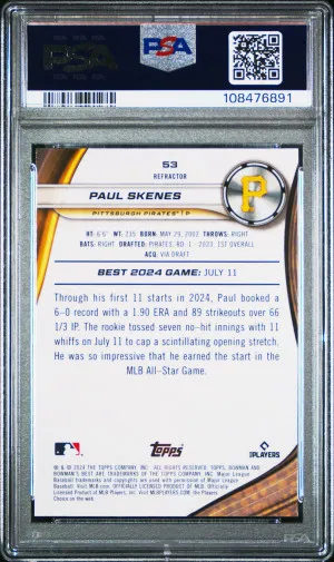 2024 Bowman's Best Paul Skenes Refractor PSA 10 back