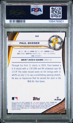 2024 Bowman's Best Wave Refractor Paul Skenes PSA 10 back