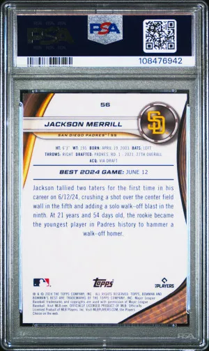 2024 Bowman's Best Jackson Merrill PSA 10 back