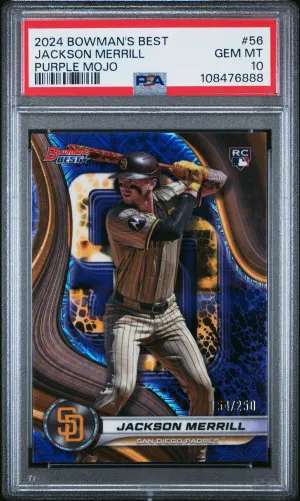 2024 Bowman's Best Purple Mojo Refractor 154/250 Jackson Merrill PSA 10 front
