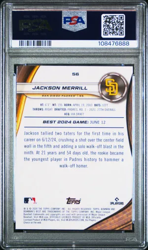 2024 Bowman's Best Purple Mojo Refractor 154/250 Jackson Merrill PSA 10 back