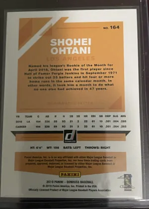 2019 Panini Donruss Variation Shohei Ohtani #164"SHOWTIME" On Front back