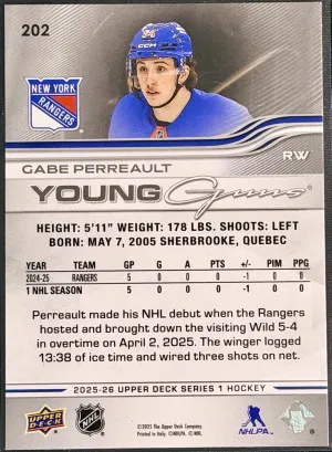 2024-25 UD Series 1 Hockey Gabe Perrault Young Guns Deluxe /250 back