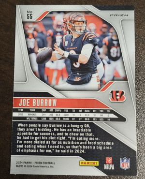 2024 Panini Prizm Joe Burrow Orange Cracked Ice #55 back