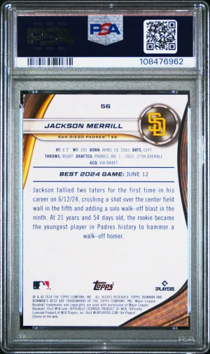 2024 Bowman's Best Jackson Merrill PSA 10 Rookie back