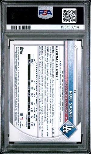 2025 Bowman Roki Sasaki PSA 10 Rookie back