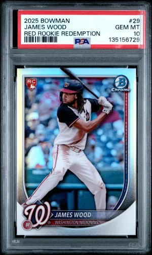 2025 Bowman James Wood Red Rookie Redemption PSA 10 front