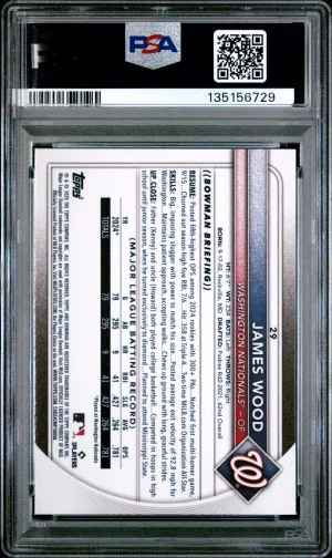 2025 Bowman James Wood Red Rookie Redemption PSA 10 back