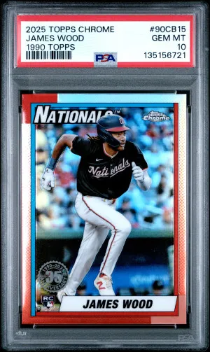 2025 Topps Chrome 1990 Topps James Wood PSA 10 Rookie front