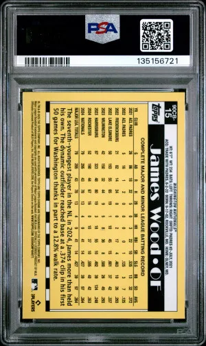 2025 Topps Chrome 1990 Topps James Wood PSA 10 Rookie back