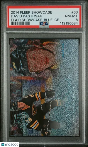 2014-15 Fleer Showcase Flair David Pastrnak #63 Blue Ice 67/99 Rookie RC PSA 8 front