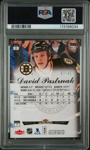 2014-15 Fleer Showcase Flair David Pastrnak #63 Blue Ice 67/99 Rookie RC PSA 8 back