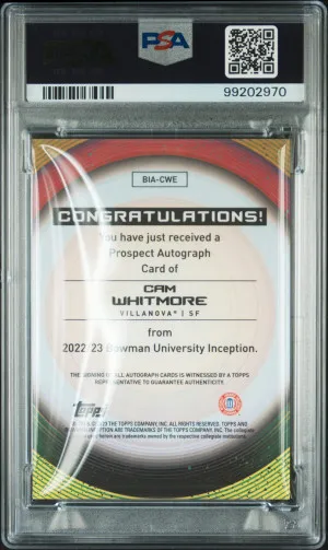 2022 Bowman University Inception Autographs Cam Whitmore Autograph back