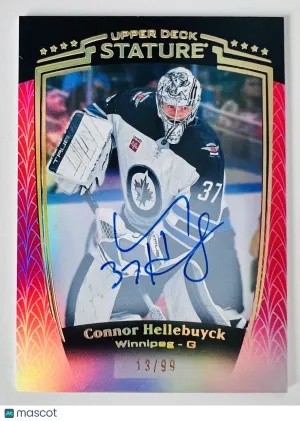 2025 Upper Deck Stature Connor Hellebuyck Auto Red 13/99 front