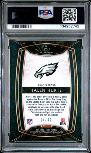 2020 Panini Select 🔴🔥Red Prizm Mojo Jalen Hurts RC #14/49 SP Club Level PSA 9 back