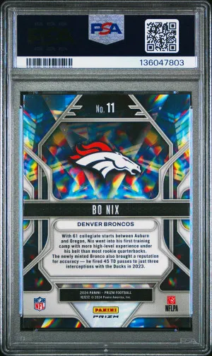 2024 Panini Prizm Prizmatic Bo Nix #11 Green PSA 10 back