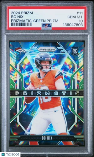 2024 Panini Prizm Prizmatic Bo Nix #11 Green PSA 10 front