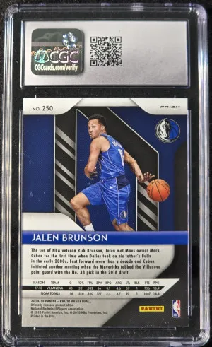 Jalen Brunson 2018 Panini Prizm Silver Prizm #250 CGC 10 Rookie RC Knicks back