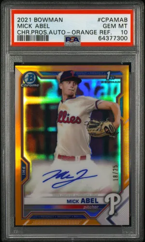 2021 Bowman Chrome Prospect Autographs Mick Abel Chr.pros.auto-Orange Ref. /25 front
