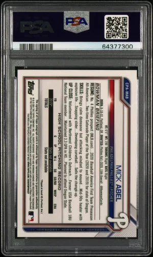 2021 Bowman Chrome Prospect Autographs Mick Abel Chr.pros.auto-Orange Ref. /25 back