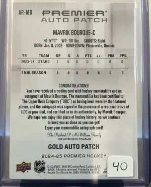 Mavrik Bourqe 2024-25 Premier Gold Auto Patch 43/65 back