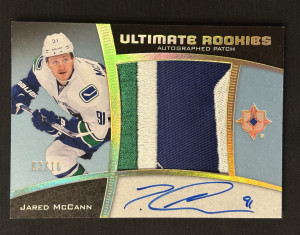 2015-16 Upper Deck Ultimate Collection Ultimate Rookies Autographed Patch 03/10 #112 Jared McCann front
