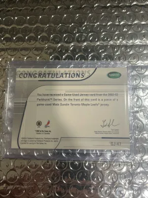 2002 Mats Sundin Game Used Patch back