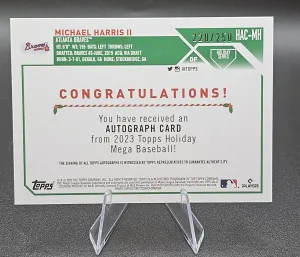2023 Topps Holliday Series Michael Harris II HAC-MH Rookie Auto/250 back
