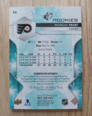 2019-20 Spx Morgan Frost Signed Rc 10/149 back