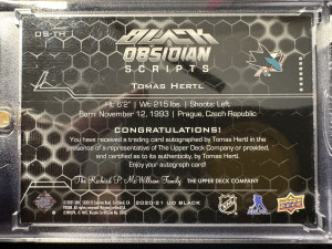 2021-22 UD Black, Black Obsidian Scripts- Tomas Hertl back