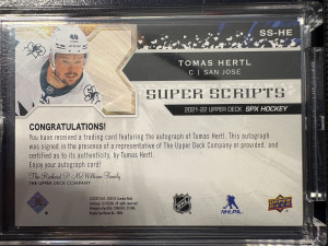 2021-22 SPx Hockey Super Scripts, Tomas Hertl back