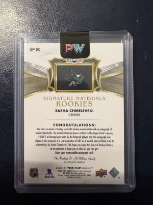 2020-21 The Cup, Signature Materials, Sasha Chmelevski Patch Auto /99 back