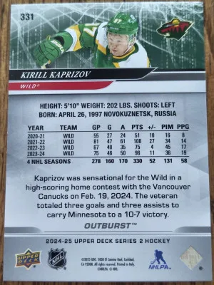 2024-25 Series 2 Kirill Kaprizov Red Outburst back