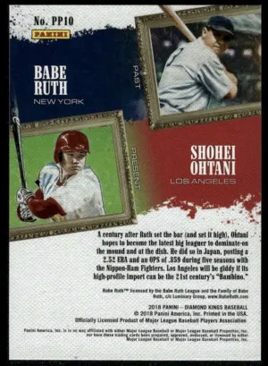 PP10 Babe Ruth / Shohei Ohtani 2018 Panini Diamond Kings - Past And Present back