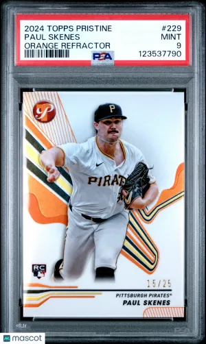 2024 Topps Pristine Paul Skenes RC Orange Refractor /25 #229 PSA 9 front