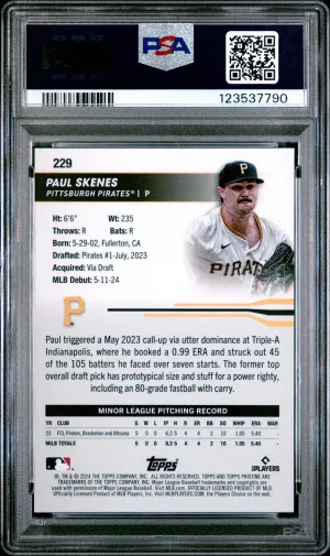 2024 Topps Pristine Paul Skenes RC Orange Refractor /25 #229 PSA 9 back